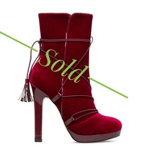Shoe Dazzle Rosemary wine velvet booties, size 9